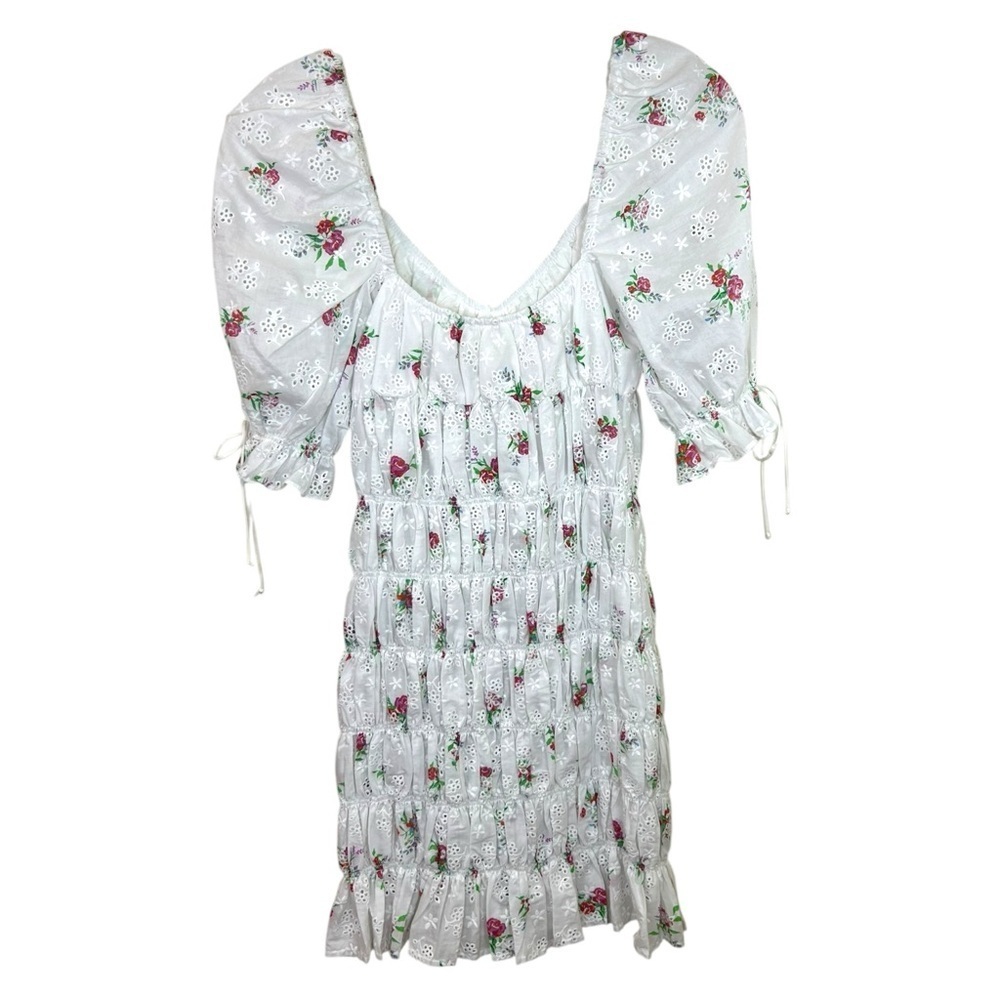 For Love & Lemons - Women’s ‘Tarte’ Eyelet Smocked Mini Dress - White, Small - Picture 13 of 16